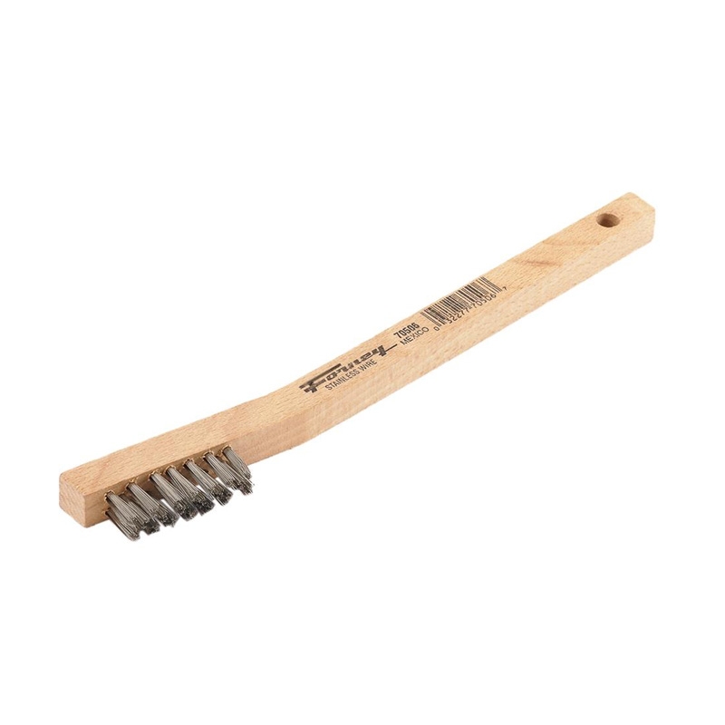 WIRE SCRATCH BRUSH, STAINLESS STEEL WITH WOOD HANDLE,7-3/4" X .006" (70506)