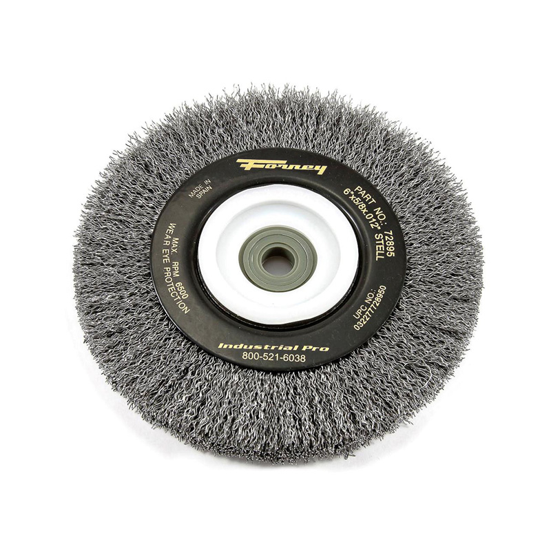 INDUSTRIAL PRO CRIMPED WIRE BENCH WHEEL BRUSHES 6" 1/2"X .012" X 5/8" (15.9 MM) (72895)