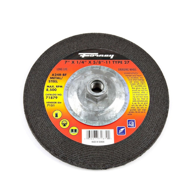 Steel Mart TYPE 27 STEEL GRINDING WHEEL 7" X 1/4" X 5/8"11 A24R (71879)