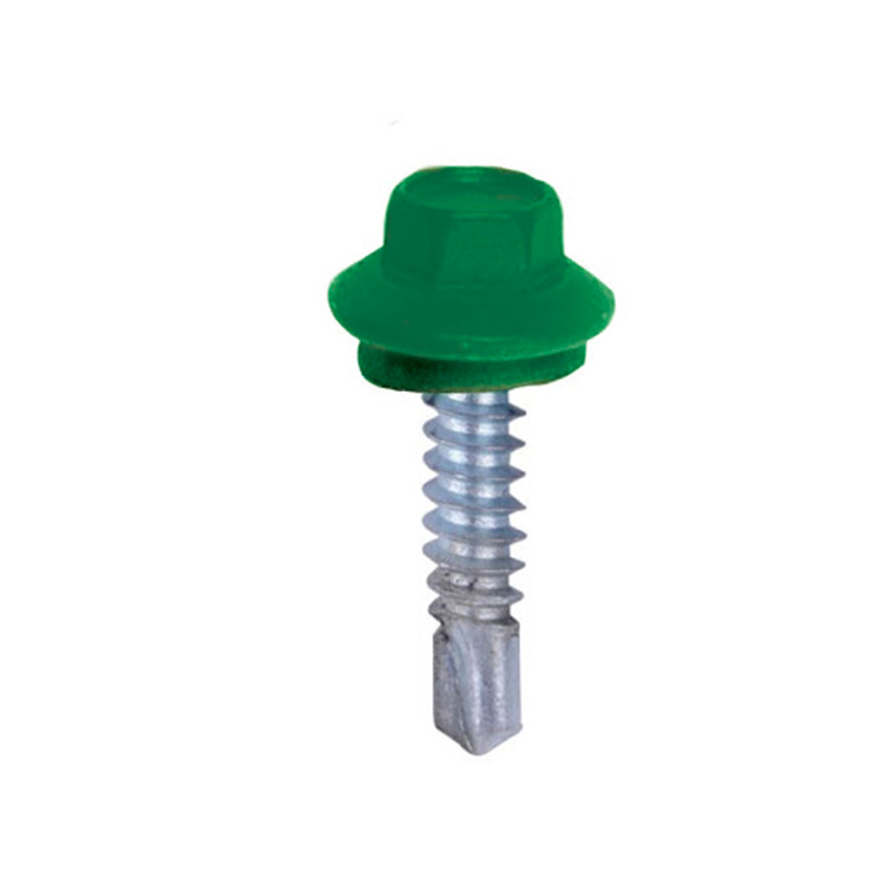 SLF DRL SCREW HEX W/WASHER #14 X 7/8" COLONY GREEN