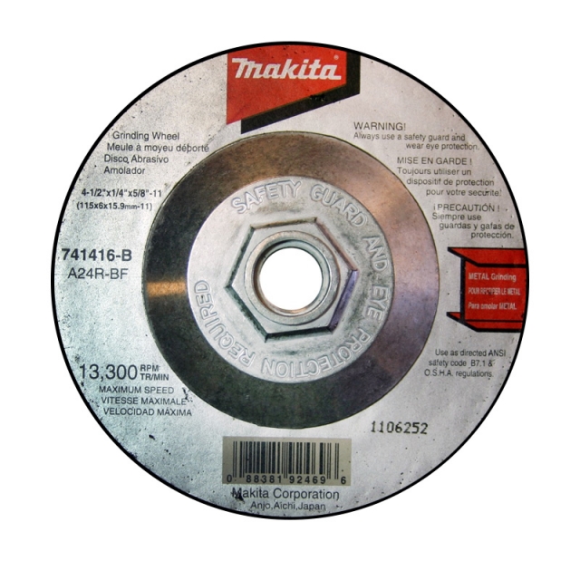 DISCO PARA DESBASTE DE METAL MAKITA C/ADAPTADOR PARA PULIDOR 4-1/2" X 1/4" X 5/8" (741416B)