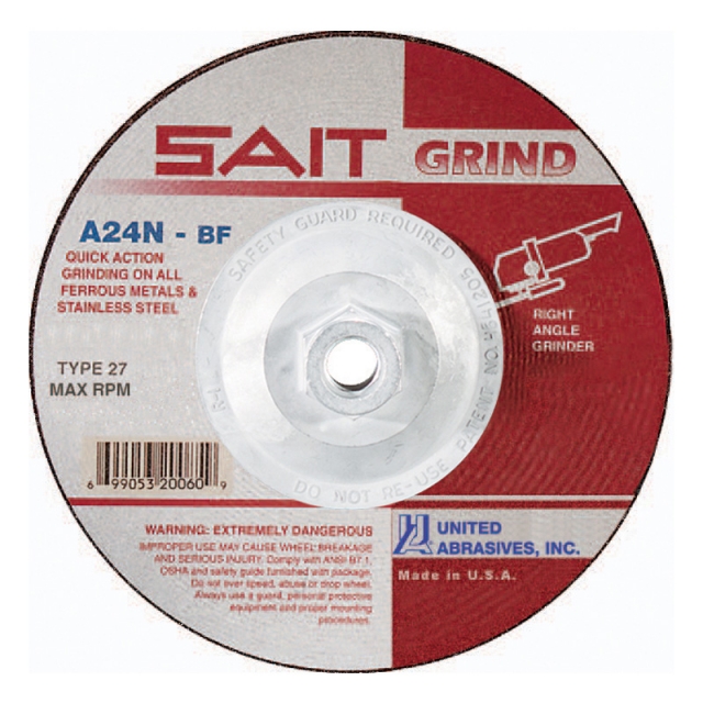 DISCO DESBASTE DE METAL SAIT TIPO 27, 4-1/2" X 1/4" X 5/8", CON ADAPTADOR (20160)