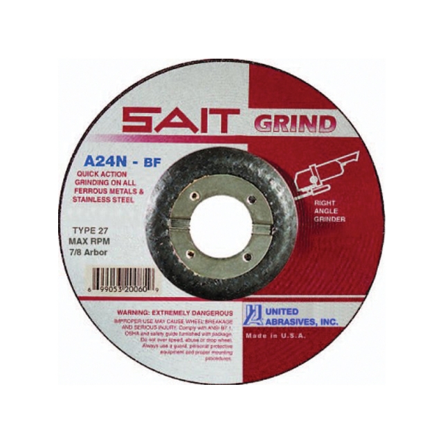 DISCO DESBASTE DE METAL SAIT TIPO 27, 7" X 1/4" X 5/8"-11, WITH ADAPTER (20085)