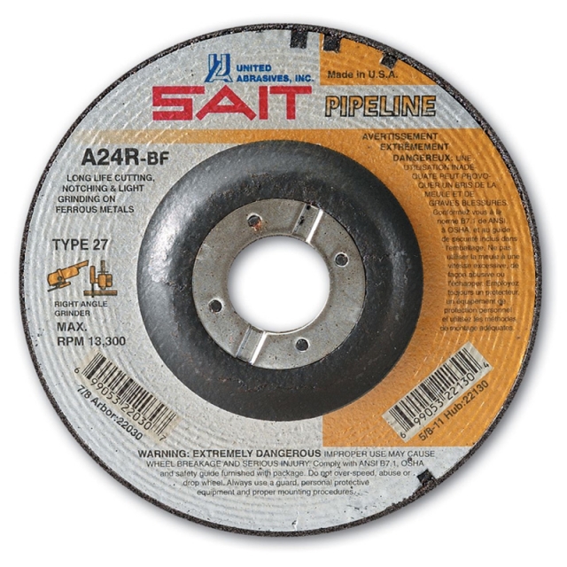 DISCO DE CORTE DE METAL SAIT TYPE 27, 4-1/2" X 1/8" X 7/8" (22030)