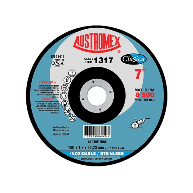 DISCO AUSTROMEX P/CORTE DE INOX. P/PULIDOR 7" X 1/16" X 7/8" (1317)