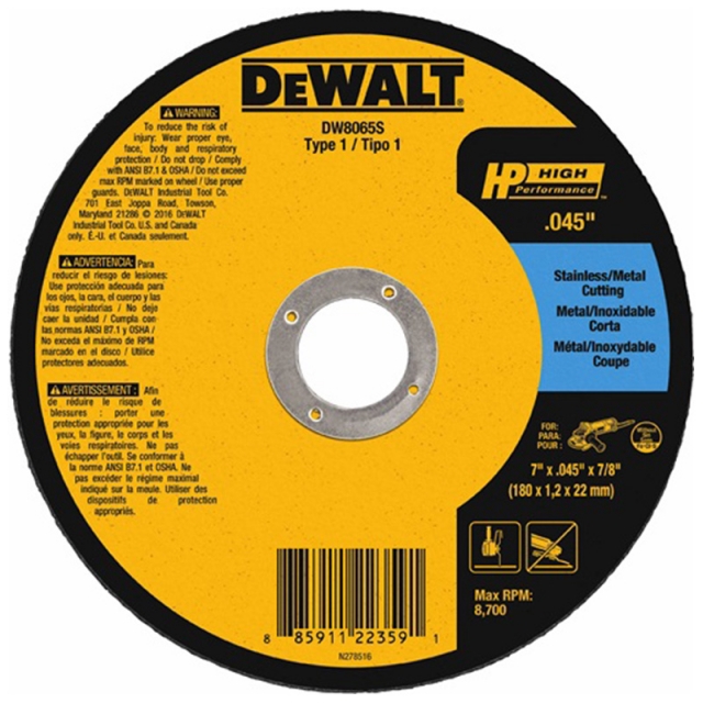 RUEDA DE CORTE FINO METAL 7" X .045 X 7/8" (DW8065)