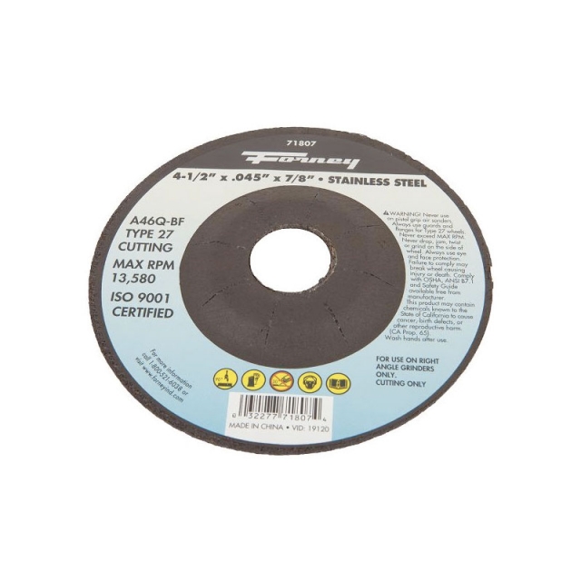 DISCO DE CORTE DE ACERO INOXIDABLE TIPO27, 4-1/2 "X 0.045" X 7/8 "A46Q-(71807)