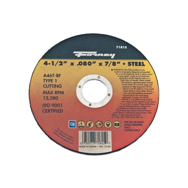 DISCO DE CORTE TIPO 1, 4-1/2 "X .080" X 7/8 "A46T-BF (71815)