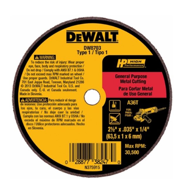 DISCO DE RECTIFICAR TIPO 1, 3" X .035 X 3/8" A36T DW8706