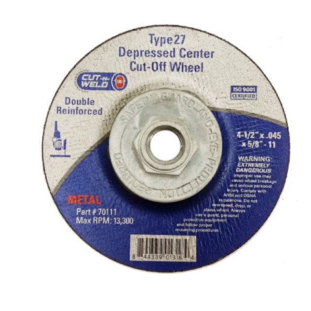 DISCO DE CORTE DE METAL, TIPO 27, CON ADAPTADOR 4-1/2" 0.045" X 5/8" (70111)